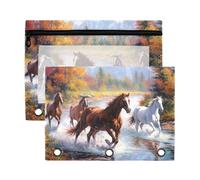 Fuauuyl Horses Running Across A Stream Pencil Pouch for 3 Ring Binder Clear Window Pencil Case for Binder Pencil Bags with Zipper -2 Pack