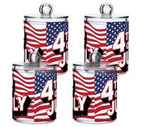 Fuauuyl Independence Day Qtip Holder Dispenser 4 Pack Plastic Apothecary Jar Storage Organization Bathroom Vanity Makeup Storage Organization for Cotton Ball Swab Pad