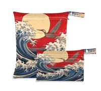 Fuauuyl Japanese Sea Wave Baby Cloth Diaper Bags, Waterproof Wet Dry Bag with Zippered Compartments for Beach Gym Pool Travel - 11.8 x 14.2in