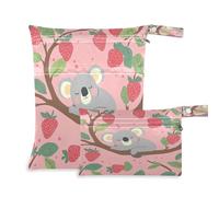 Fuauuyl Koala with Strawberry Baby Cloth Diaper Bags, Waterproof Wet Dry Bag with Zippered Compartments for Beach Gym Pool Travel - 11.8 x 14.2in