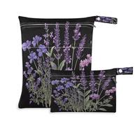 Fuauuyl Lavender Plants Baby Cloth Diaper Bags, Waterproof Wet Dry Bag with Zippered Compartments for Beach Gym Pool Travel - 11.8 x 14.2in