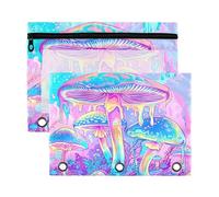Fuauuyl Magic Mushroom Pencil Pouch for 3 Ring Binder Clear Window Pencil Case for Binder Pencil Bags with Zipper -2 Pack