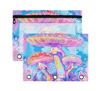 Fuauuyl Magic Mushroom Pencil Pouch for 3 Ring Binder Clear Window Pencil Case for Binder Pencil Bags with Zipper -2 Pack