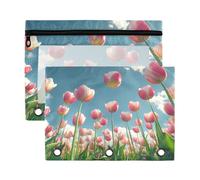 Fuauuyl Many Tulips in The Sky Pencil Pouch for 3 Ring Binder Clear Window Pencil Case for Binder Pencil Bags with Zipper -2 Pack