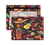 Fuauuyl Mexico Holiday Pattern Pencil Pouch for 3 Ring Binder Clear Window Pencil Case for Binder Pencil Bags with Zipper -2 Pack