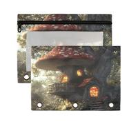 Fuauuyl Mushroom Elf Treehouse Pencil Pouch for 3 Ring Binder Clear Window Pencil Case for Binder Pencil Bags with Zipper -2 Pack