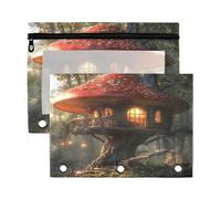 Fuauuyl Mushroom Treehouse Pencil Pouch for 3 Ring Binder Clear Window Pencil Case for Binder Pencil Bags with Zipper -2 Pack