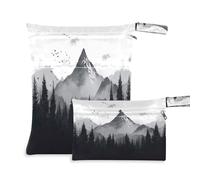 Fuauuyl Nature Mountains and Forest Baby Cloth Diaper Bags, Waterproof Wet Dry Bag with Zippered Compartments for Beach Gym Pool Travel - 11.8 x 14.2in