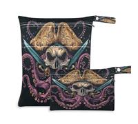 Fuauuyl Octopus Skull with A Pirate Baby Cloth Diaper Bags, Waterproof Wet Dry Bag with Zippered Compartments for Beach Gym Pool Travel - 11.8 x 14.2in