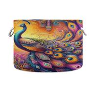 Fuauuyl Peacock Hindu Elegance Large Storage Basket with Handle, Nursery Hamper Bin Laundry Basket for Organizing Decorative Storage Organizer, 14x20 in