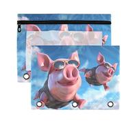 Fuauuyl Pig Fly in The Sky Pencil Pouch for 3 Ring Binder Clear Window Pencil Case for Binder Pencil Bags with Zipper -2 Pack