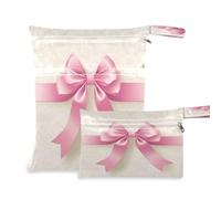 Fuauuyl Pink Ribbon in A Bow Shape Baby Cloth Diaper Bags, Waterproof Wet Dry Bag with Zippered Compartments for Beach Gym Pool Travel - 11.8 x 14.2in