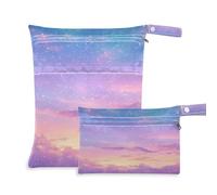 Fuauuyl Pink Sky with Stars (1) Baby Cloth Diaper Bags, Waterproof Wet Dry Bag with Zippered Compartments for Beach Gym Pool Travel - 11.8 x 14.2in
