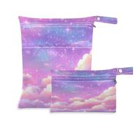 Fuauuyl Pink Sky with Stars Baby Cloth Diaper Bags, Waterproof Wet Dry Bag with Zippered Compartments for Beach Gym Pool Travel - 11.8 x 14.2in