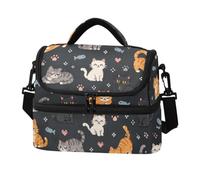 Fuauuyl Pixel Cats Insulated Lunch Bag for Women Men, Reusable Leakproof Lunch Box Double Deck Cooler Tote Bag Adult for Work Picnic Travel, 8L