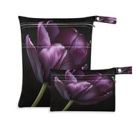 Fuauuyl Purple Tulip (1) Baby Cloth Diaper Bags, Waterproof Wet Dry Bag with Zippered Compartments for Beach Gym Pool Travel - 11.8 x 14.2in