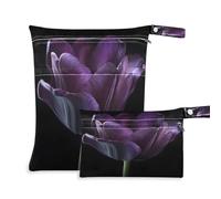 Fuauuyl Purple Tulip Baby Cloth Diaper Bags, Waterproof Wet Dry Bag with Zippered Compartments for Beach Gym Pool Travel - 11.8 x 14.2in