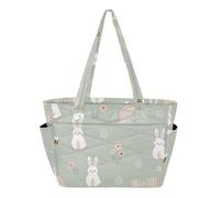 Fuauuyl Rabbits Rainbow Tote Bag for Women, Puffy Quilted Tote Bag Lightweight Handbag with Compartments for Travel Work Nurse Gym