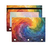 Fuauuyl Rainbow Colors Swirling Pencil Pouch for 3 Ring Binder Clear Window Pencil Case for Binder Pencil Bags with Zipper -2 Pack