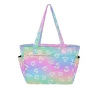 Fuauuyl Rainbow Leopard Tote Bag for Women, Puffy Quilted Tote Bag Lightweight Handbag with Compartments for Travel Work Nurse Gym