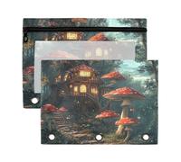 Fuauuyl Red Mushrooms Elf Tree House Pencil Pouch for 3 Ring Binder Clear Window Pencil Case for Binder Pencil Bags with Zipper -2 Pack