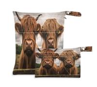 Fuauuyl Scottish Highland Cattle Cows Baby Cloth Diaper Bags, Waterproof Wet Dry Bag with Zippered Compartments for Beach Gym Pool Travel - 11.8 x 14.2in