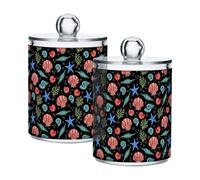 Fuauuyl Seashells Qtip Holder Dispenser 2 Pack Plastic Apothecary Jar Storage Organization Bathroom Vanity Makeup Storage Organization for Cotton Ball Swab Pad