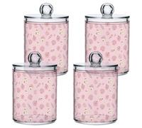 Fuauuyl Seashells Qtip Holder Dispenser 4 Pack Plastic Apothecary Jar Storage Organization Bathroom Vanity Makeup Storage Organization for Cotton Ball Swab Pad