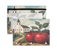 Fuauuyl Snack and Apple(1) Pencil Pouch for 3 Ring Binder Clear Window Pencil Case for Binder Pencil Bags with Zipper -2 Pack