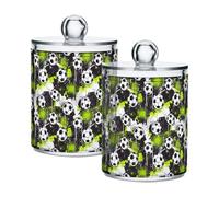 Fuauuyl Soccer Qtip Holder Dispenser 2 Pack Plastic Apothecary Jar Storage Organization Bathroom Vanity Makeup Storage Organization for Cotton Ball Swab Pad