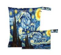 Fuauuyl Starry Night Van Gogh Baby Cloth Diaper Bags, Waterproof Wet Dry Bag with Zippered Compartments for Beach Gym Pool Travel - 11.8 x 14.2in