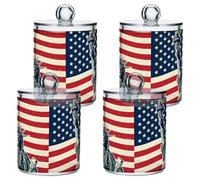 Fuauuyl Statue Of Liberty Qtip Holder Dispenser 4 Pack Plastic Apothecary Jar Storage Organization Bathroom Vanity Makeup Storage Organization for Cotton Ball Swab Pad