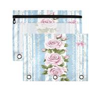 Fuauuyl _Striped Polka Dot Rose Pencil Pouch for 3 Ring Binder Clear Window Pencil Case for Binder Pencil Bags with Zipper -2 Pack