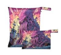 Fuauuyl The Kraken Attacks Baby Cloth Diaper Bags, Waterproof Wet Dry Bag with Zippered Compartments for Beach Gym Pool Travel - 11.8 x 14.2in