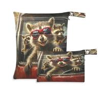 Fuauuyl The Little Raccoon is Driving Baby Cloth Diaper Bags, Waterproof Wet Dry Bag with Zippered Compartments for Beach Gym Pool Travel - 11.8 x 14.2in