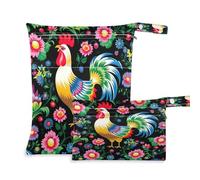 Fuauuyl Traditional Chicken Baby Cloth Diaper Bags, Waterproof Wet Dry Bag with Zippered Compartments for Beach Gym Pool Travel - 11.8 x 14.2in