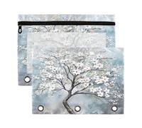 Fuauuyl Trees Bloom with White Flowers Pencil Pouch for 3 Ring Binder Clear Window Pencil Case for Binder Pencil Bags with Zipper -2 Pack