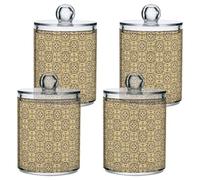 Fuauuyl Tribal Flower Qtip Holder Dispenser 4 Pack Plastic Apothecary Jar Storage Organization Bathroom Vanity Makeup Storage Organization for Cotton Ball Swab Pad