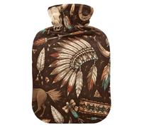 Fuauuyl Tribal Western Cow Skull Hot Water Bottle with Soft Fleece Cover 2L | Hot Water Bag for Neck and Shoulder Pain Relief Hot and Cold Therapies