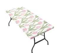 Fuauuyl Tulips Fitted Table Cover Rectangle Stretch Table Cloth for Dining Party Kitchen Banquet Picnic Camping, Machine Washable, 2.5x6 ft
