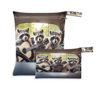 Fuauuyl Unny Raccoons are Sitting in A Car Baby Cloth Diaper Bags, Waterproof Wet Dry Bag with Zippered Compartments for Beach Gym Pool Travel - 11.8 x 14.2in