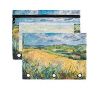 Fuauuyl Van Gogh's Fields Pencil Pouch for 3 Ring Binder Clear Window Pencil Case for Binder Pencil Bags with Zipper -2 Pack
