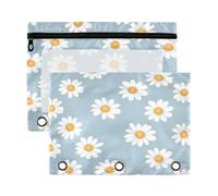 Fuauuyl White Daisies on A Light Blue Pencil Pouch for 3 Ring Binder Clear Window Pencil Case for Binder Pencil Bags with Zipper -2 Pack