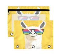 Fuauuyl White Lama Head Pencil Pouch for 3 Ring Binder Clear Window Pencil Case for Binder Pencil Bags with Zipper -2 Pack