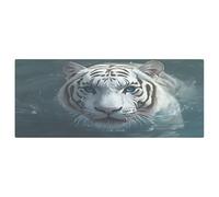 Fuauuyl White Tiger Fitted Table Cover Rectangle Stretch Table Cloth for Dining Party Kitchen Banquet Picnic Camping, Machine Washable, 2.5x6 ft