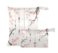 Fuauuyl Wind Chime Cherry Blossom Baby Cloth Diaper Bags, Waterproof Wet Dry Bag with Zippered Compartments for Beach Gym Pool Travel - 11.8 x 14.2in