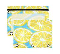 Fuauuyl Yellow Lemon Slices Pencil Pouch for 3 Ring Binder Clear Window Pencil Case for Binder Pencil Bags with Zipper -2 Pack