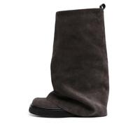Fuazuzu Tie-dyed Denim Canvas Platform Mid-Low Heels Calf Boots for Women,Women's Square Toe Cowgirl Boots Combat Ankle Booties Pull On Folds Leather Long Boots Fashion Chic Y2k Chunky Platform