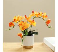 FUBESK 13" Artificial Orchid Plant Flowers in Pots, Artificial Phalaenopsis Flowers Lifelike Phalaenopsis Bonsai Arrangement Flowers For Home Kitchen Table Centerpiece Wedding Party Decor(Orange)