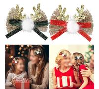 FUBESK 2PCS Christmas Reindeer Antler Hairpins with Shiny Bow Duckbill Clips, Soft Felt Plush Hair Accessories for Girls Holiday Party Outfit Decorations, Red Green Festive Head (Green)